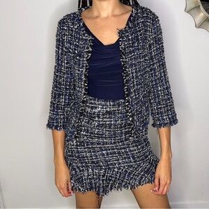Women's Blue Knit Skirt & Blazer Set